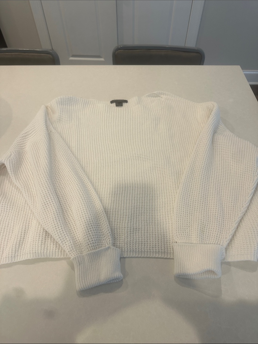 French Connection Cream Waffle-Knit Crew Sweater